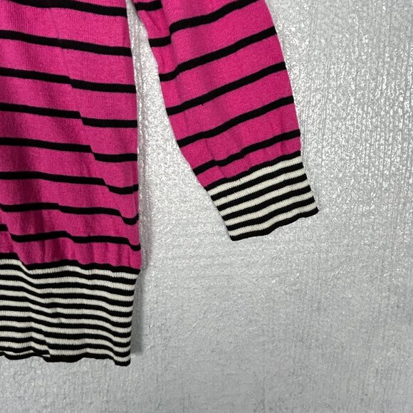 Ann Taylor Loft Cardigan Sweater Women M Stripe 3/4 Sleeve Button Up Pink Orange - Picture 3 of 12